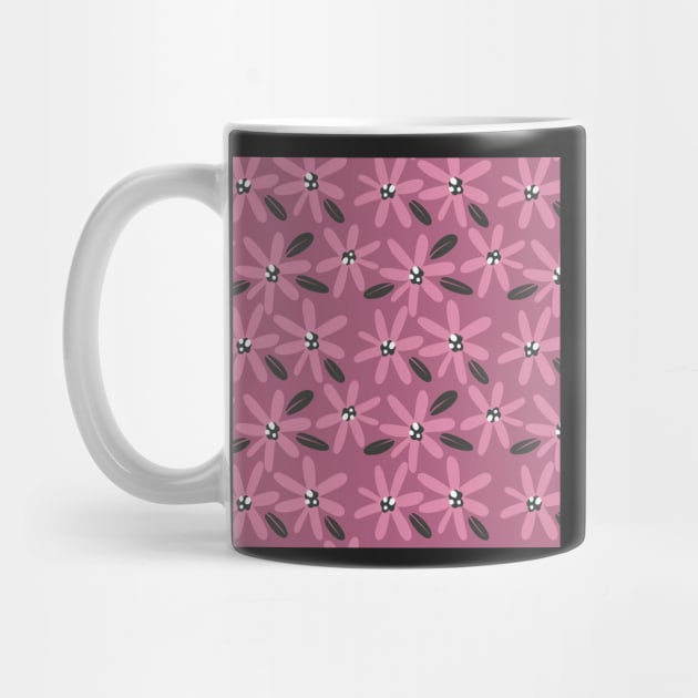 Cute pink and purple abstract flowers in a fun playful flowerpower pattern by marina63